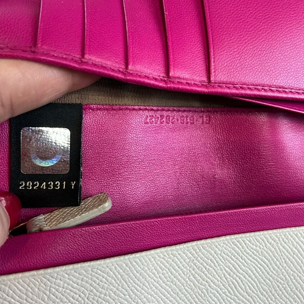 BVLGARI Cream & Pink Leather Long Wallet Retail $485 EUC